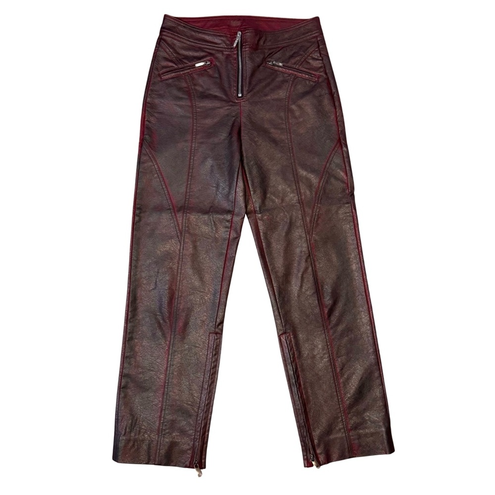 Free People Burgundy Maroon Low-Rise Straight Leather Pants 2
